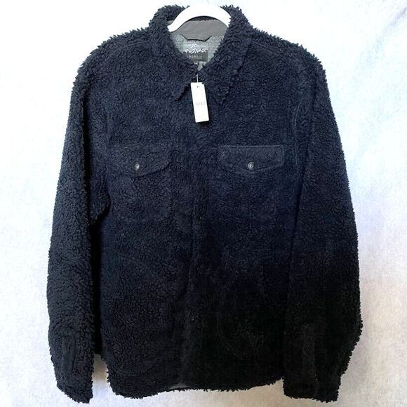 J.Crew Nordic Sherpa Fleece Shirt Jacket Dark Blue Mens Size L Button Up Pockets - Picture 1 of 14